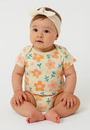 Girls short sleeve bodysuits with print light pink 0-18m in floral design with soft cotton texture, perfect for infants.