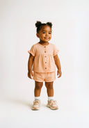 Pfirsichfarbenes Musselin-Set für Mädchen 2-8 y
