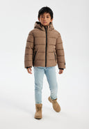 Boys beige padded jacket with drawcord