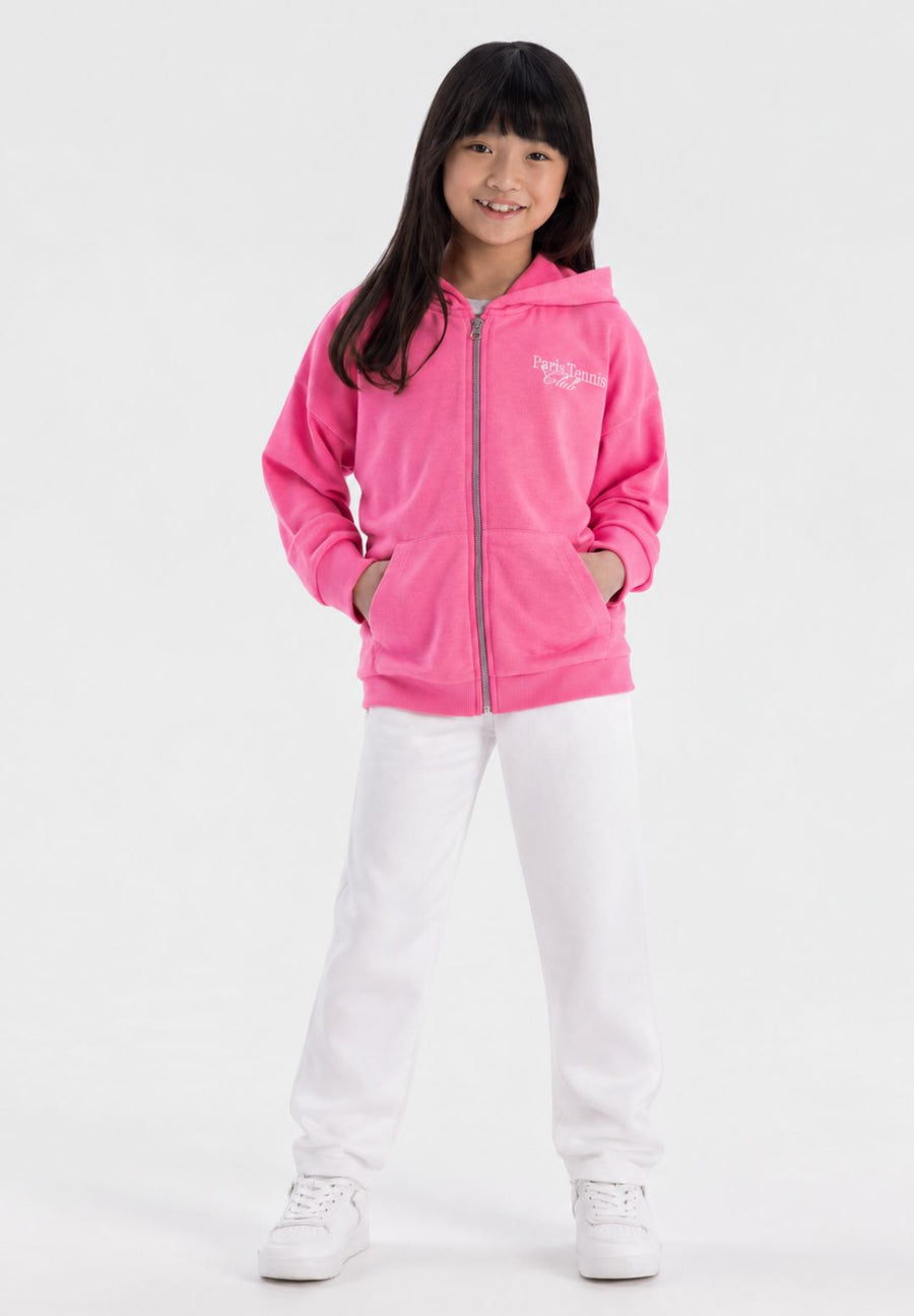 Girls' oversized zip-up hoodie in pink with Paris Tennis Club embroidery