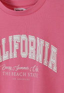 Mädchen California T-Shirt- und Shorts-Set in Pink mit Rundhalsausschnitt, gerippt, kurz, 3-8 Jahre