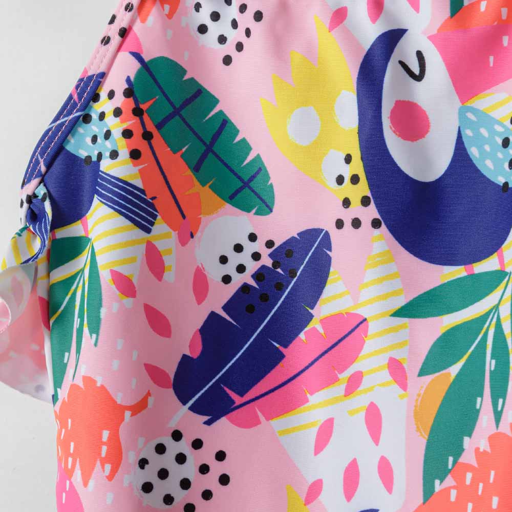 Badeanzug Tropical-Print, Tukan, Rosa Mehrfarbig