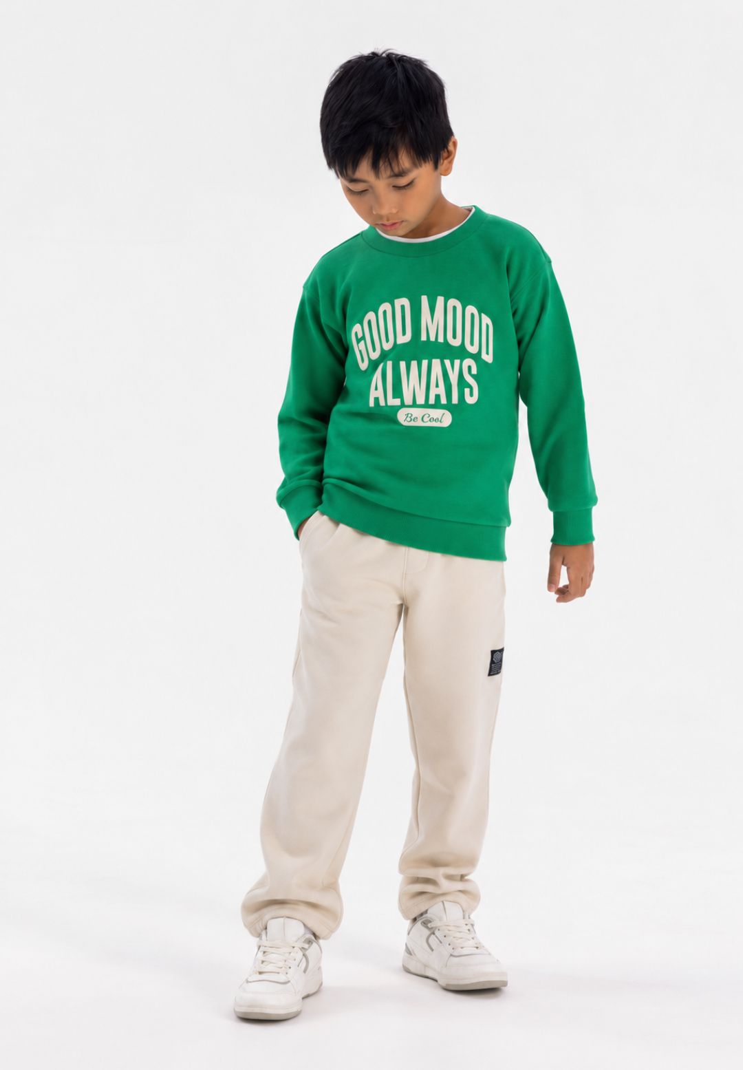 Boys' sweatshirt in green with Good Mood Always print