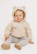 Unisex grey padded baby jacket with teddy lining and 3d ears