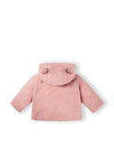 Girls light pink teddy baby jacket with hood and buttons