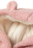 Girls light pink teddy baby jacket with hood and buttons