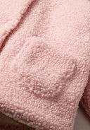 Girls light pink teddy baby jacket with hood and buttons