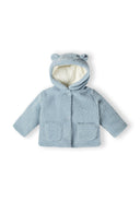 Boys light blue teddy baby jacket with hood and buttons
