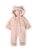 Girls pink Girls faux fur snowsuit with 3d ears on the hood and cotton lining light