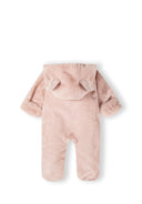 Girls pink Girls faux fur snowsuit with 3d ears on the hood and cotton lining light