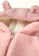 Girls pink Girls sherpa snowsuit with 3d ears on the hood and cotton lining light
