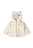 Unisex cream faux fur baby jacket with bear ears and cotton lining