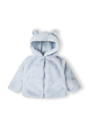 Boys light blue faux fur baby jacket with bear ears and cotton lining