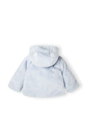 Boys light blue faux fur baby jacket with bear ears and cotton lining