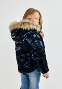 Elegancka ocieplana kurtka dziewczęca z futrzanym kapturem 2-14 lat