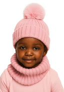 Komplet dziewczęcy zimowy Minoti – czapka z pomponem i komin, różowy