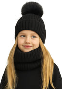 Komplet dziewczęcy zimowy Minoti – czapka z pomponem i komin, czarny 2-14lat