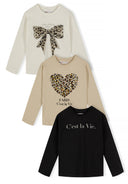 Girls cream Girls 3 pack long sleeve t-shirts front graphic prints