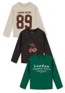 Girls navy Girls 3 pack long sleeve t-shirts front graphic prints