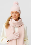 Komplet zimowy damski Respect – czapka z pomponem, szalik i rękawiczki, pudrowy róż