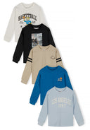 5er-Pack Langarm-T-Shirts mit Aufdruck