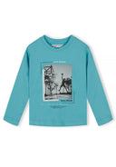 Boys 5 pack round neck long sleeve t shirts with prints 2-14y black in turquoise with urban graphic print. Comfortable cotton fabric.