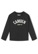Boys 5 pack round neck long sleeve t shirts with prints 2-14y beige featuring a black Camden graphic print. Soft cotton for comfort.