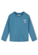 Boys 5 pack round neck long sleeve t shirts with prints 2-14y beige featuring soft blue fabric and graphic chest print.