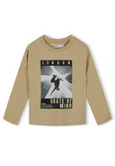 Beige boys 5 pack round neck long sleeve t shirts with prints 2-14y featuring a bold skate graphic. Soft, breathable fabric. Comfortable fit.