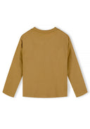 Boys 5 pack round neck long sleeve t shirts with prints 2-14y beige, soft fabric, back view showing round neck and long sleeves.