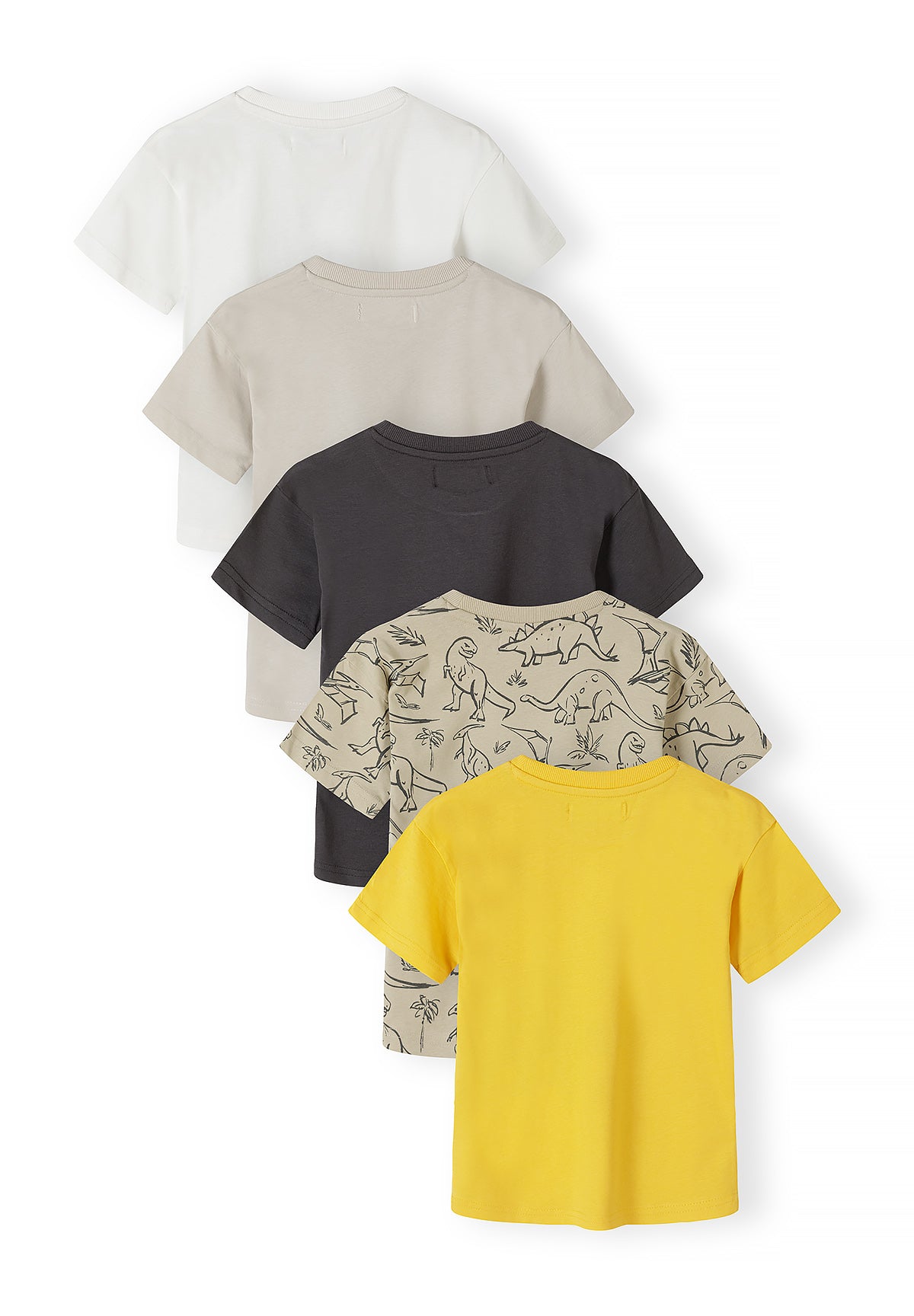 Single charcoal grey t-shirt with yellow 'AWESOME DAYS' text print displayed flat against white background