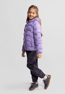 Girls Lightweight Nylon Jacket Wind Resistant Adjustable Hood Full-Length Zip Side Pockets Polyester Padding Purple 3–15y