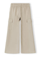 Beige wide leg joggers for girls with elasticated waist and cargo pockets, featuring a unique casual design.