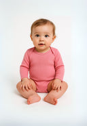 Girls 2 pack rib long sleeve bodysuit pink 0-18m. Ribbed texture, soft pink color, comfortable for daily wear. Warm long sleeves.