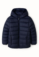 Men padded hooded jacket navy features lightweight padded construction and a cosy hood for warmth in cooler seasons.