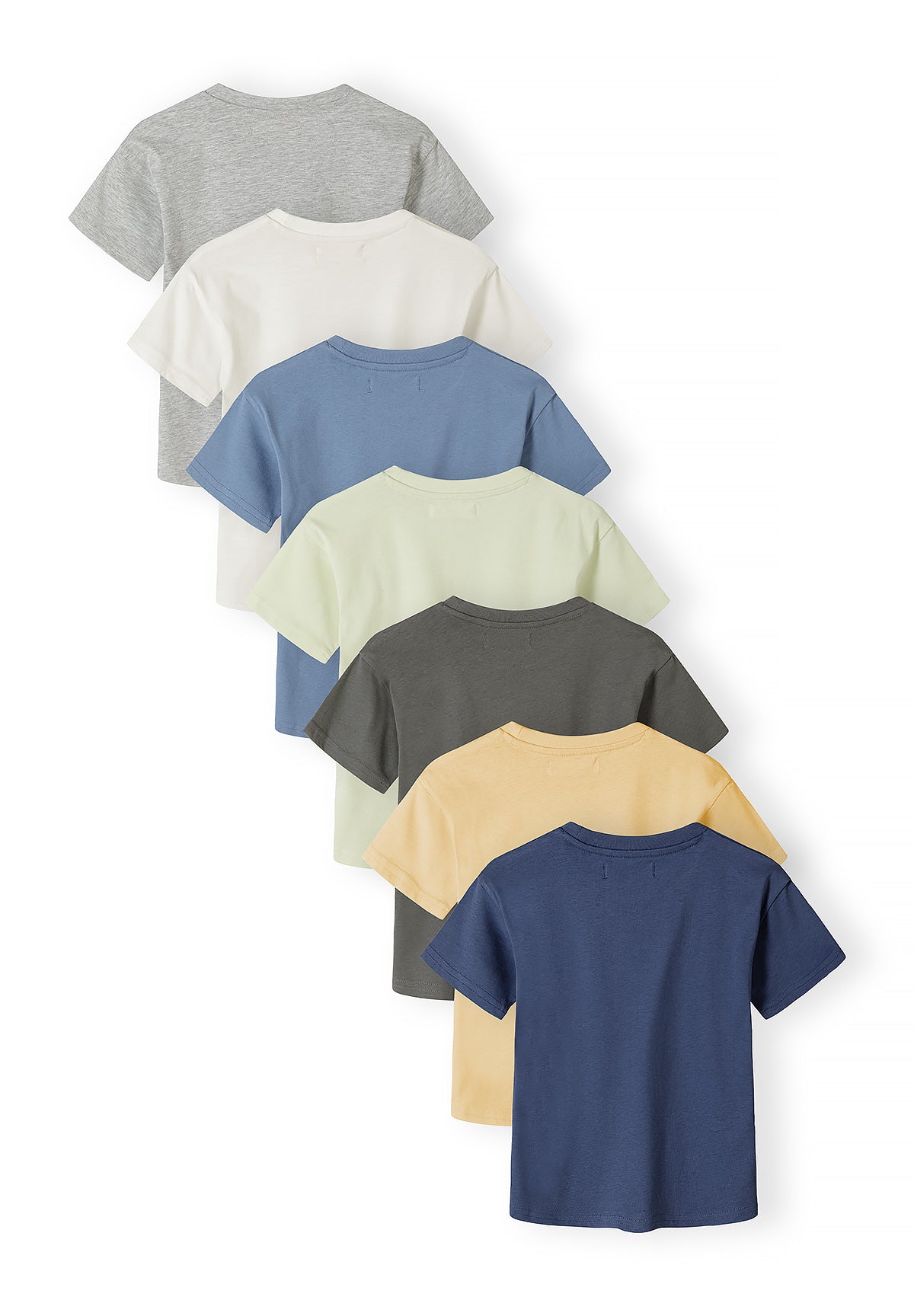 Single light green cotton t-shirt with short sleeves and crew neck showing Minoti label at neckline against white background