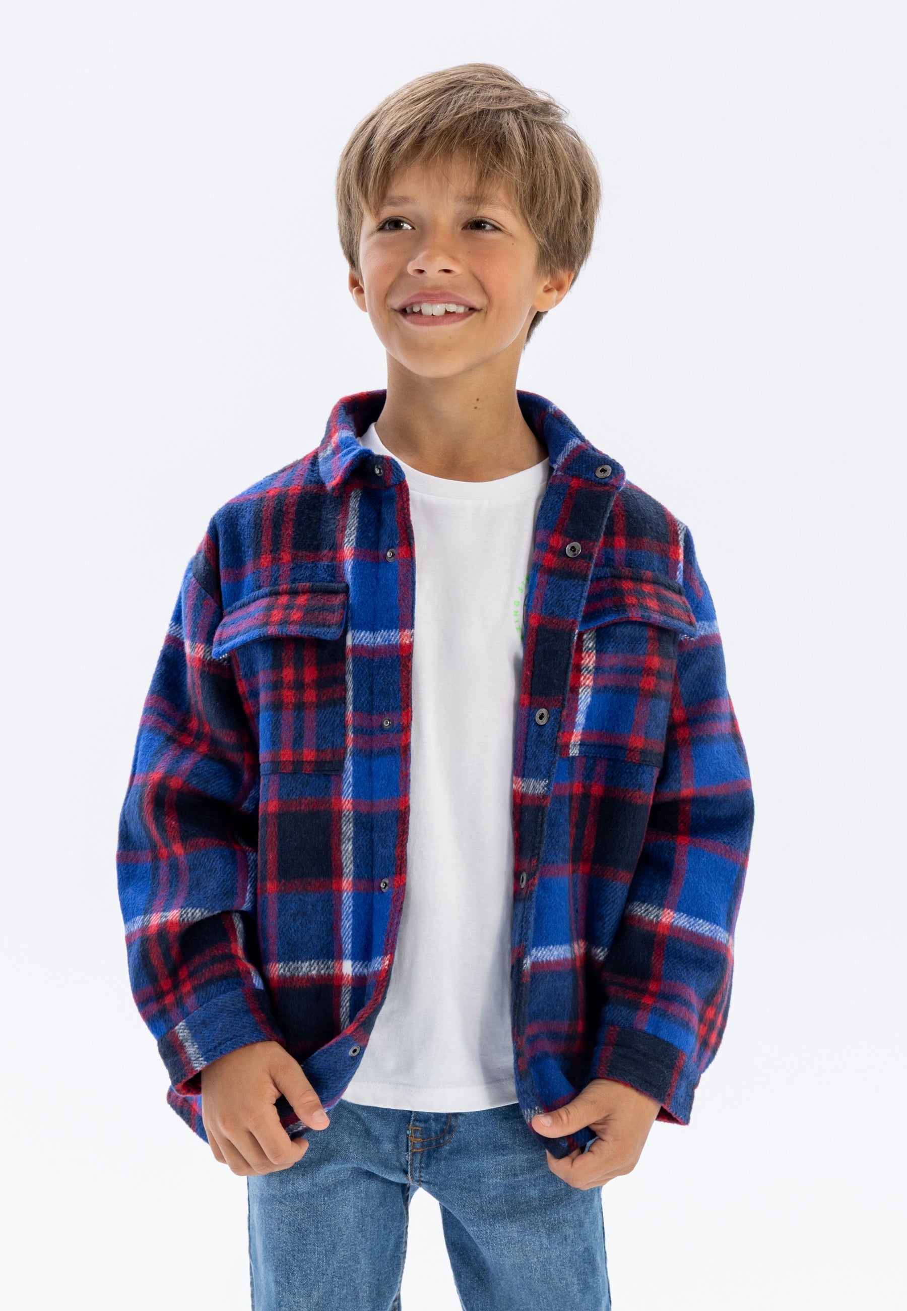 Padded Check Shirt Jacket, Blue Red Navy - 1