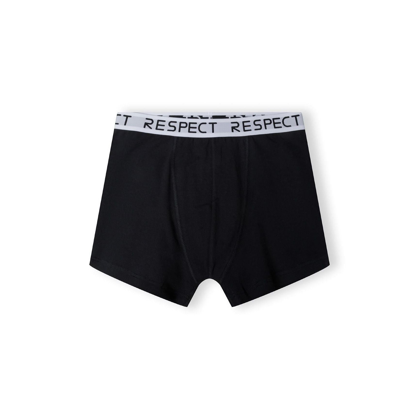 Men's black cotton-blend boxer with a white "RESPECT" logo waistband and regular fit.
