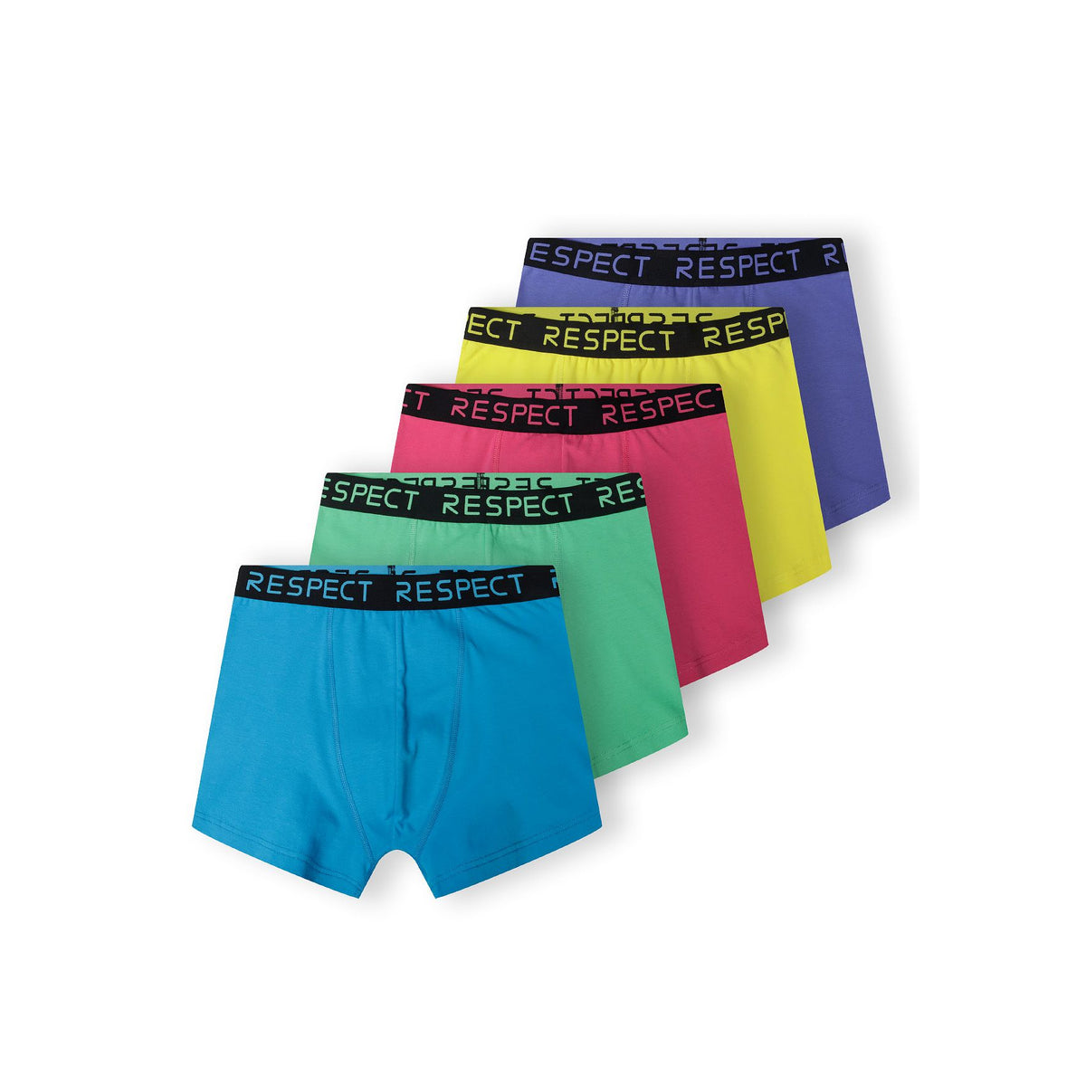 Men's boxer trunks 5-pack in purple, yellow, pink, green and blue — complete product view for square Shop card