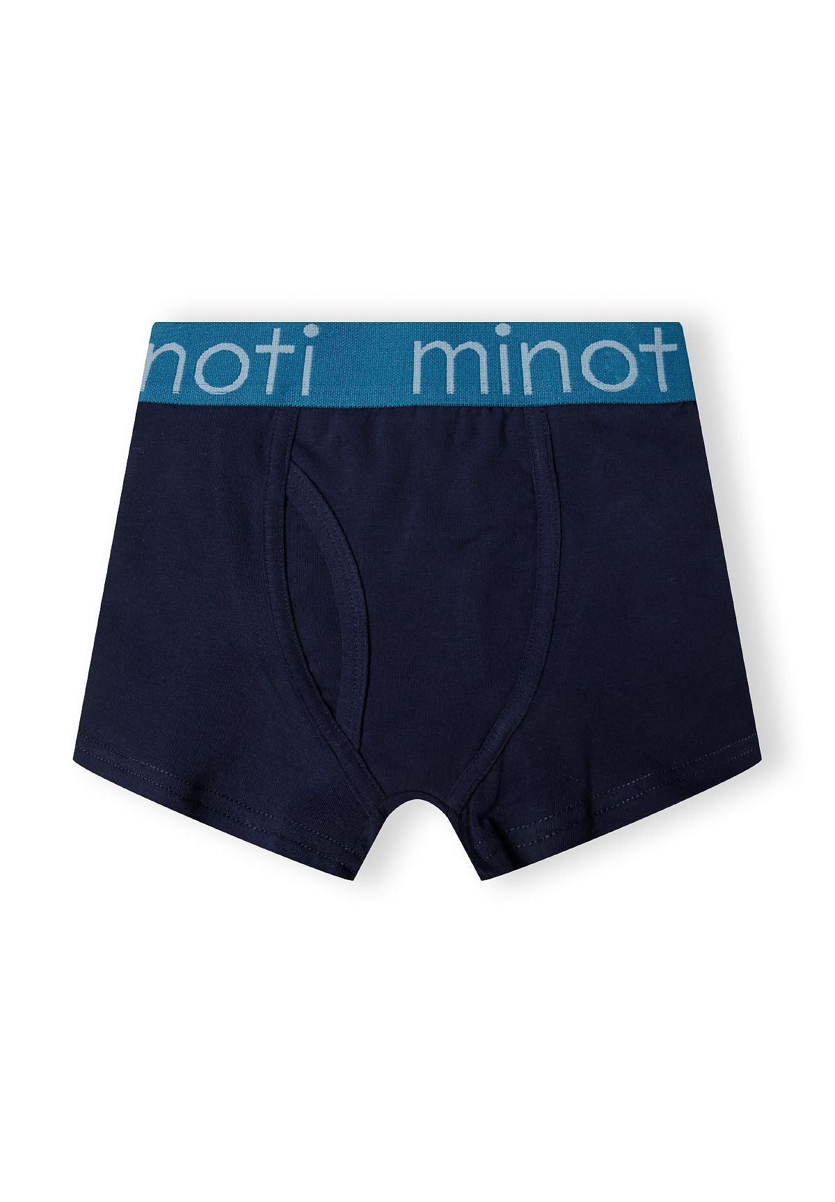 Blue and navy boxer trunks, navy pair front.