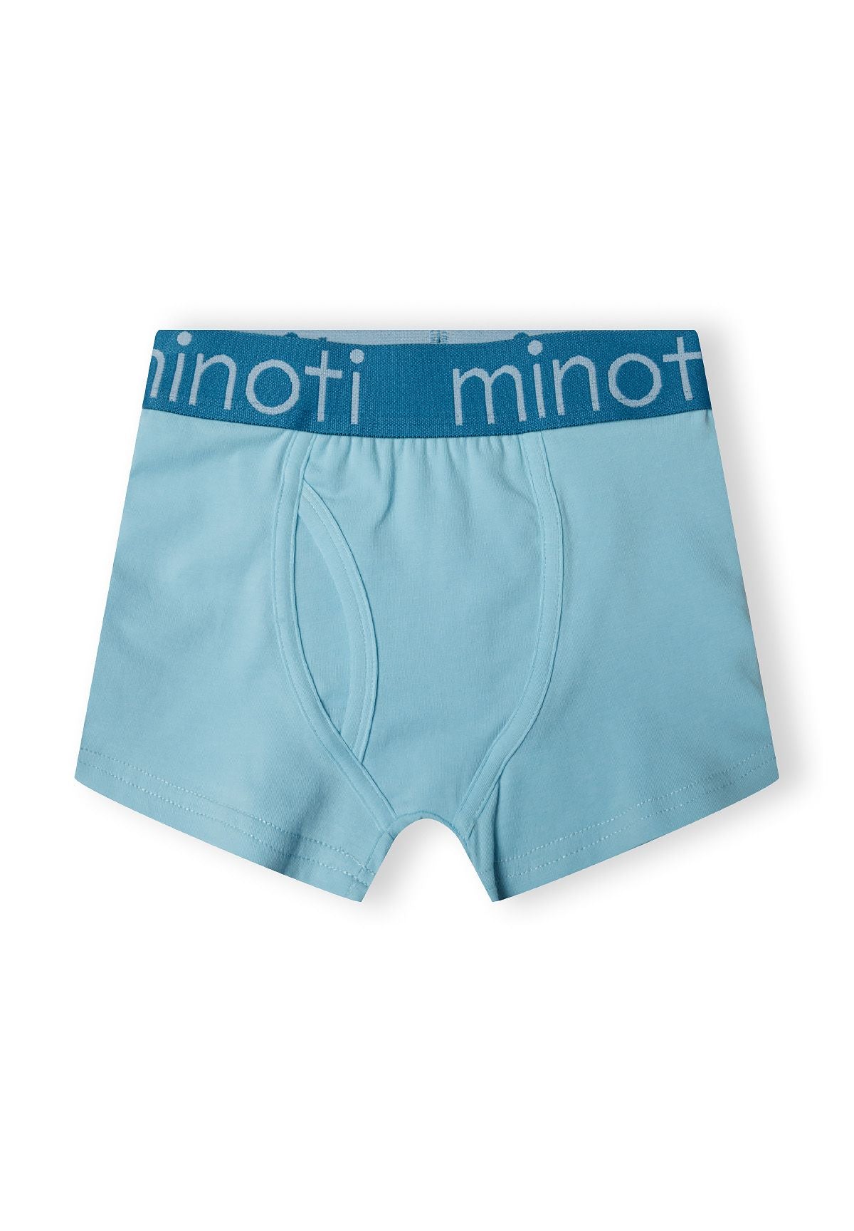 Blue and navy boxer trunks, pale blue pair front.