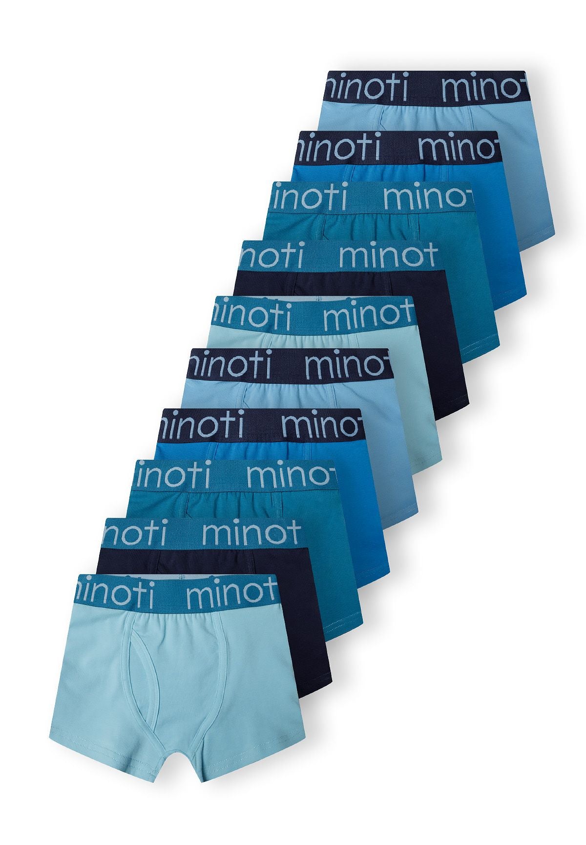 Blue and navy boxer trunks, all ten boxer trunks.