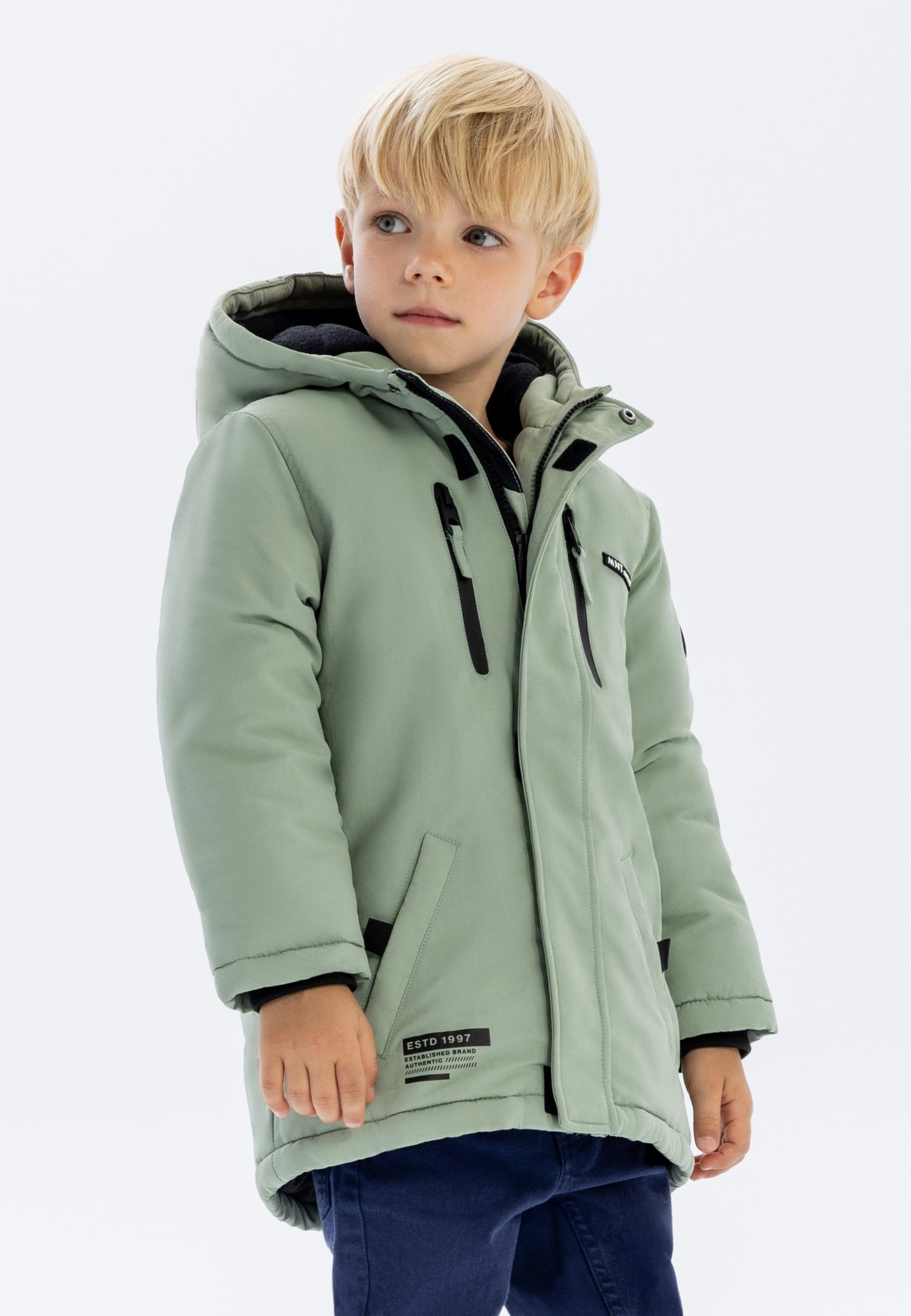 Hooded Parka Jacket, Sage Green, Sherpa Lined - 1