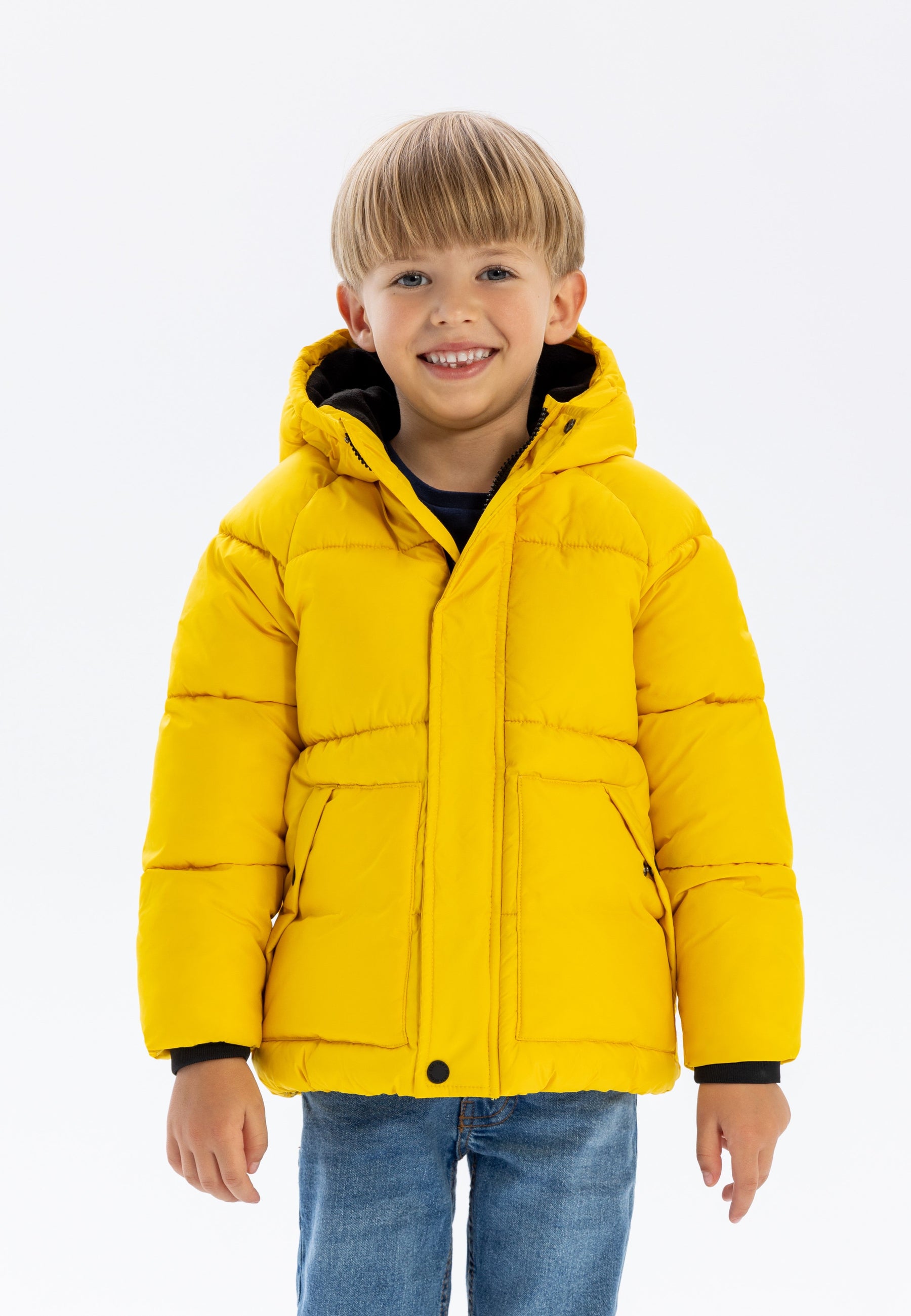 Quilted Puffer Jacket, Yellow, Hooded - 1