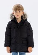 Wydłużona parka z kapturem i kieszenią na piersi