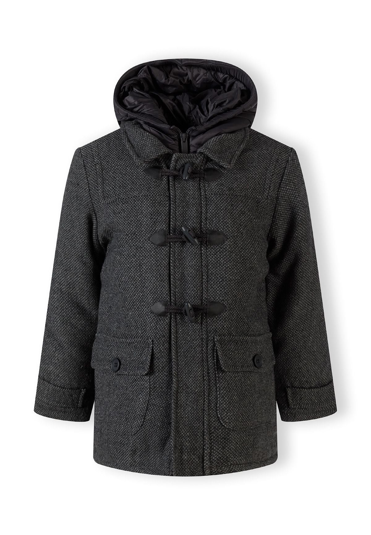 Duffle Coat, Grey Tweed, Hooded, Toggle Front - 2