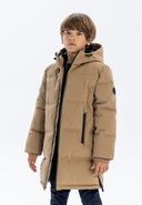 Boys beige longer length padded jacket