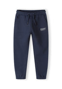 Boys slim fit joggers front print navy 2-14y. Soft fleece material with an elasticated waistband and front print design. Comfortable fit.