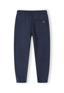 Boys slim fit joggers front print navy 2-14y. Navy fleece joggers with elasticated waistband and back pocket detail.