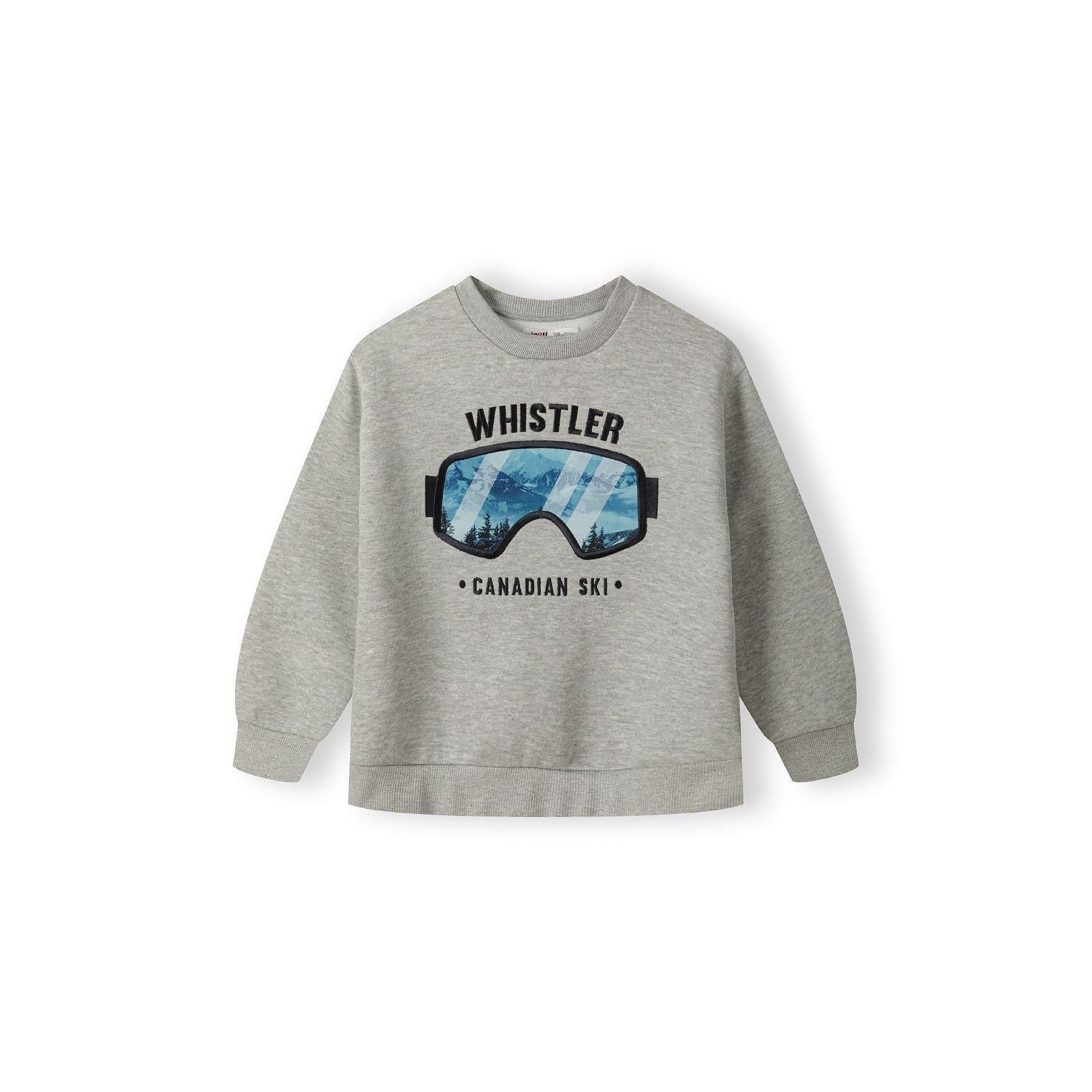 Back view of grey crew neck sweatshirt showing plain design with ribbed collar, cuffs and hem